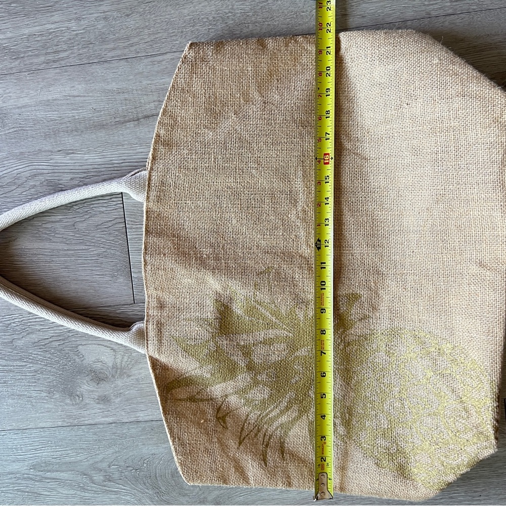 Tote Golden Pineapple Burlap Bag Large lined beach and city coastal summer - Picture 11 of 13